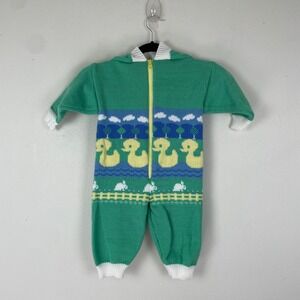 Vintage The‎ Maine Mad Hatter Knit Hooded Duck Rabbit Jumpsuit Romper Baby